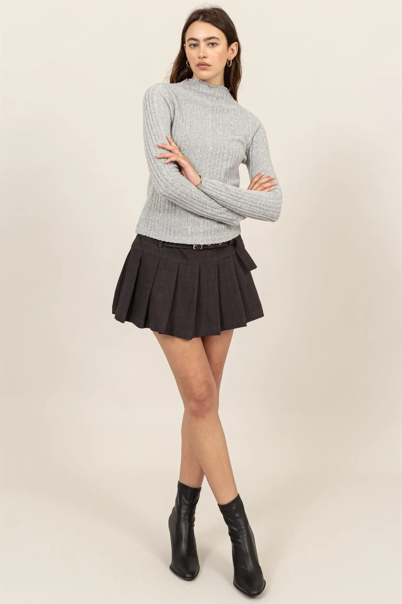 Jr Long Sleeve Turtleneck Top - Grey