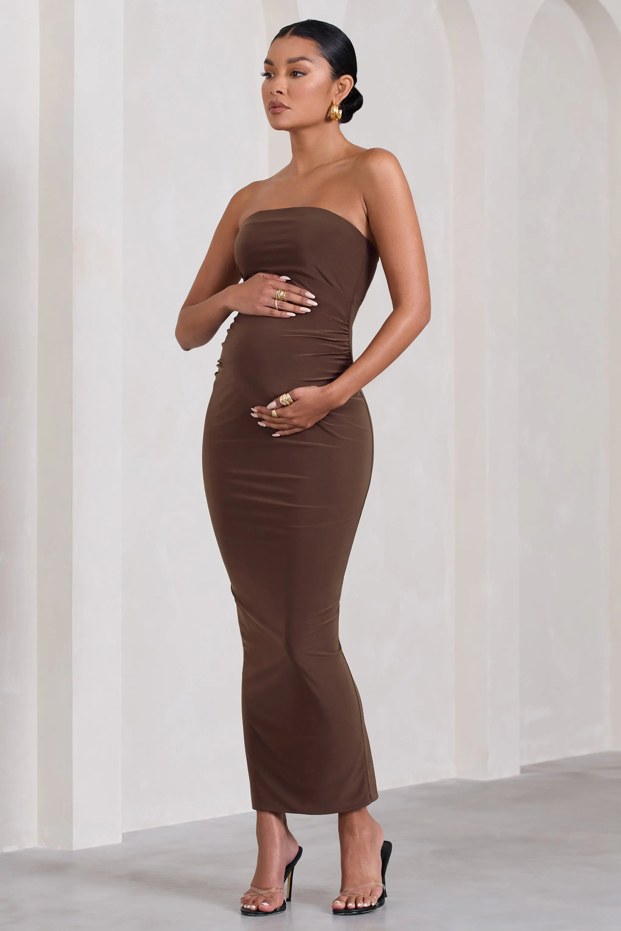 Juniper | Chocolate Brown Strapless Maternity Maxi Dress