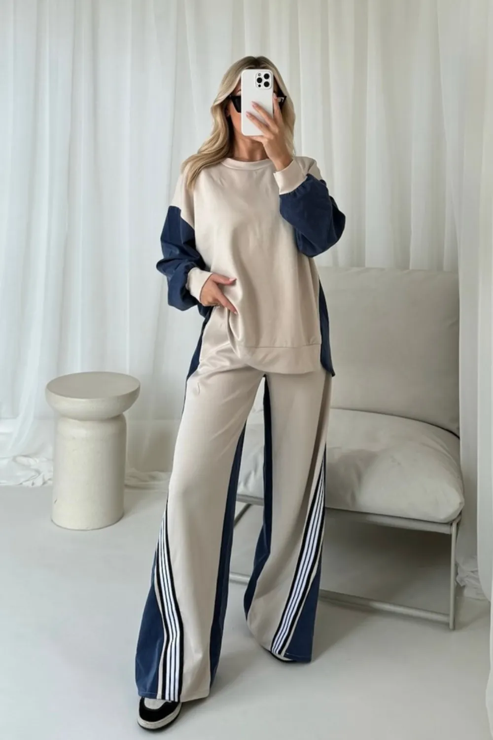 Katie cream contrast sweater lounge set