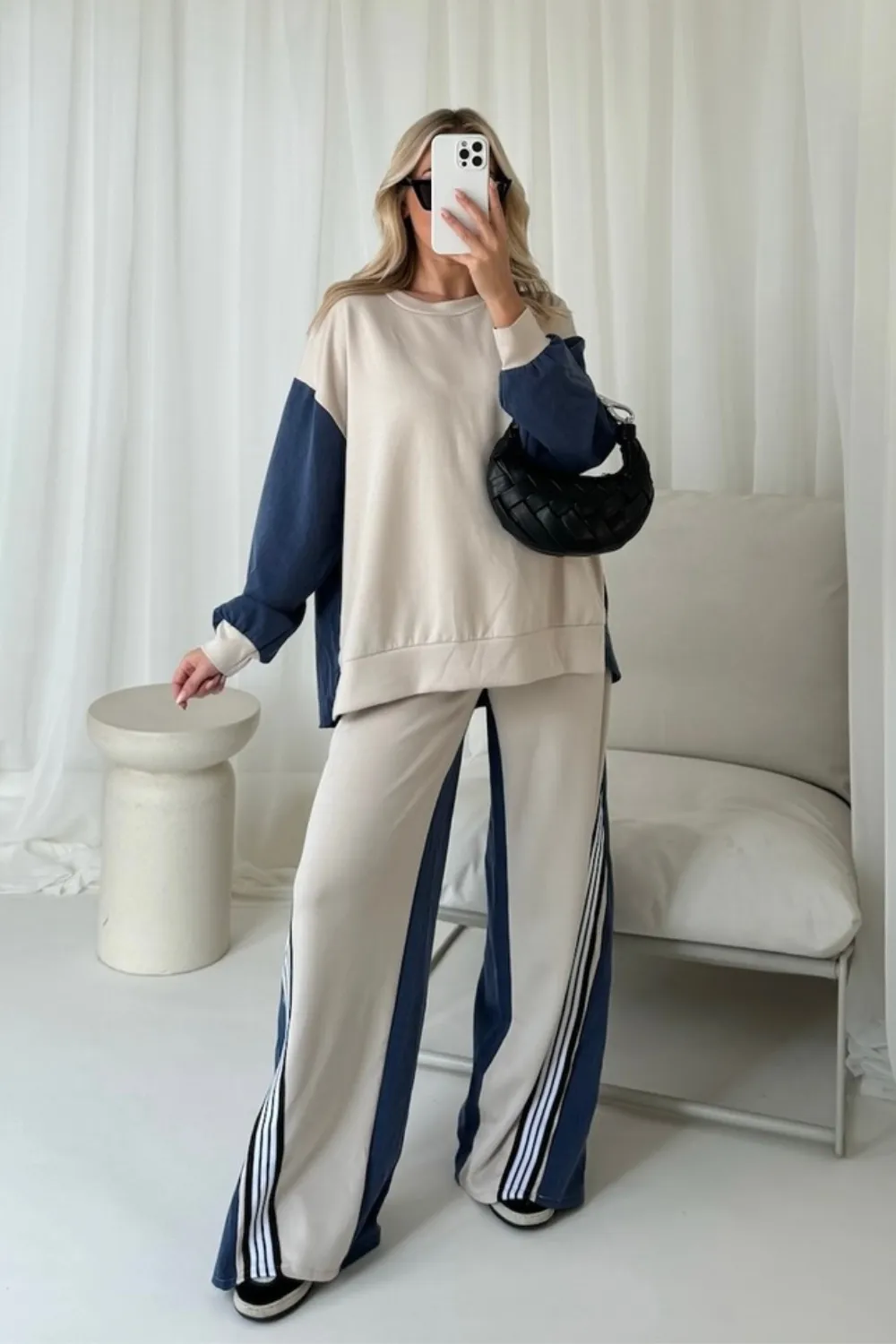 Katie cream contrast sweater lounge set