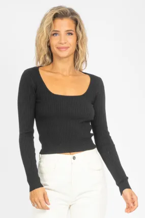 KNIT SQUARE NECK CROP IN BLACK