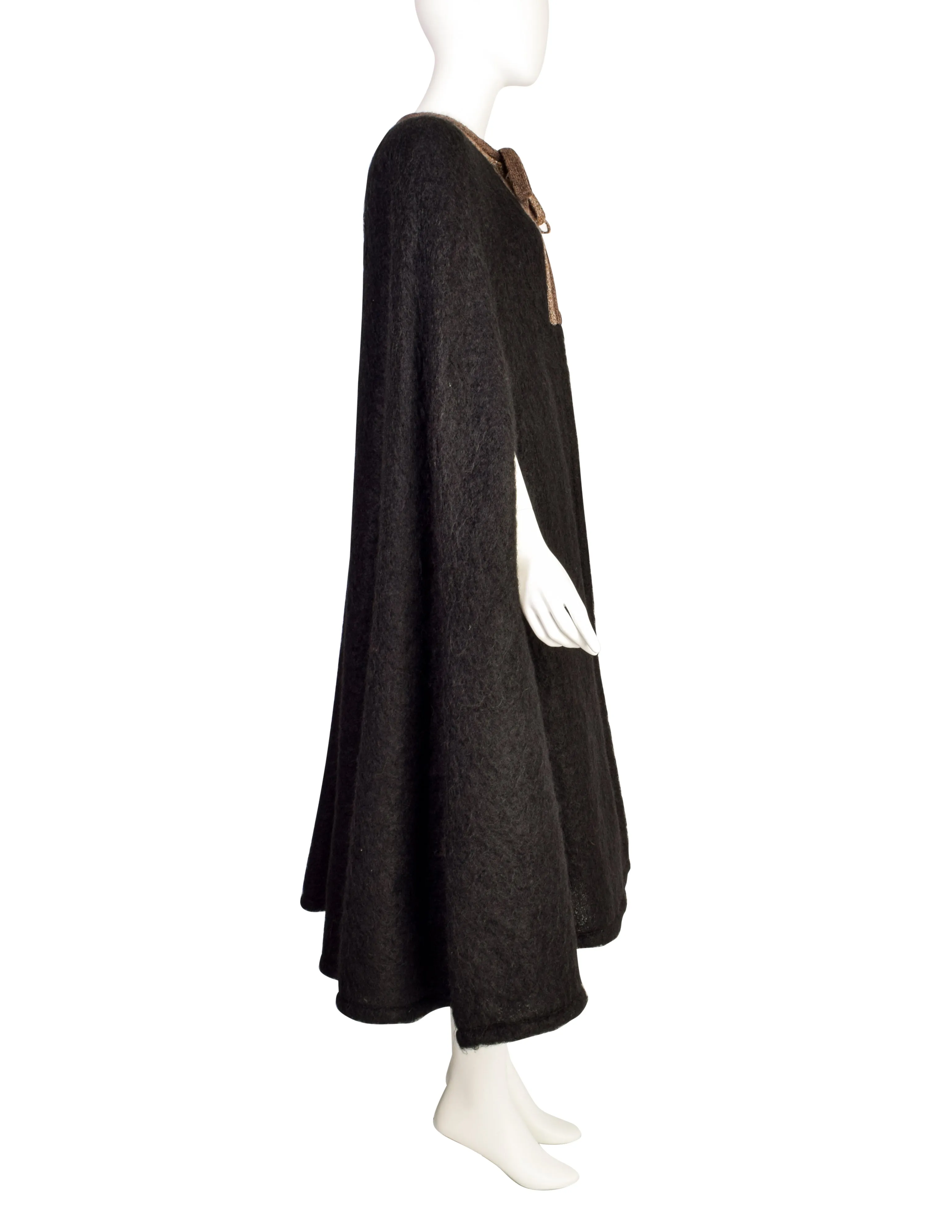 Krizia Vintage 1970s Black and Brown Mohair Wool Dramatic Cape