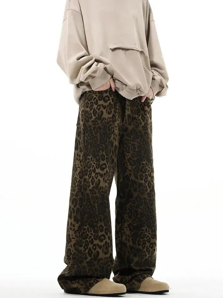 LANFUBEISI - Leopard Print Straight Leg Jeans