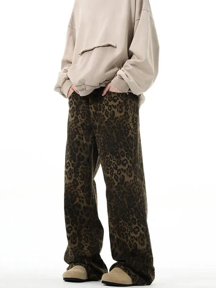 LANFUBEISI - Leopard Print Straight Leg Jeans