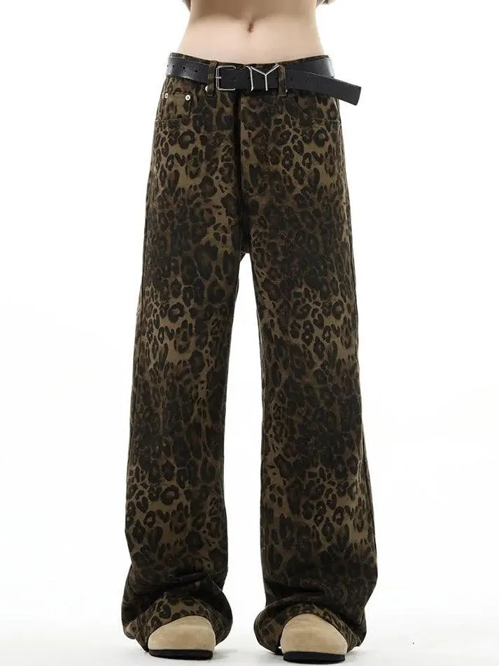 LANFUBEISI - Leopard Print Straight Leg Jeans