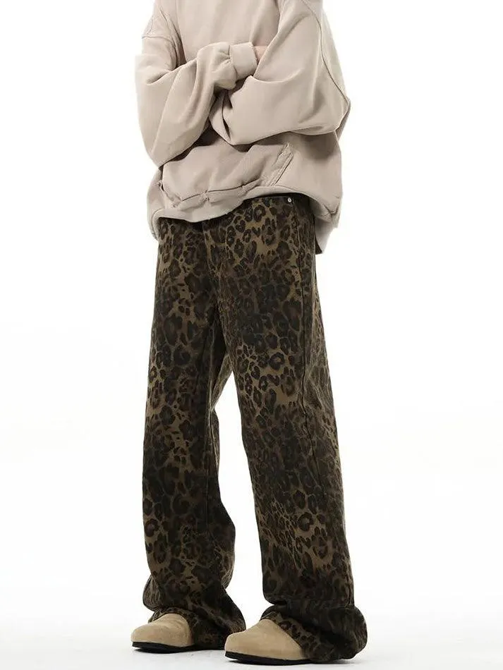 LANFUBEISI - Leopard Print Straight Leg Jeans