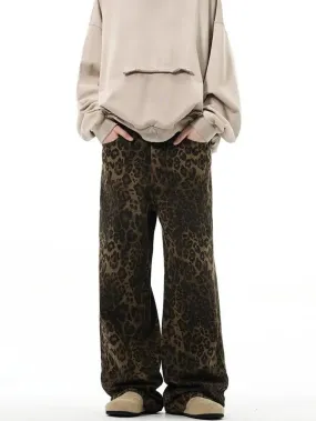 LANFUBEISI - Leopard Print Straight Leg Jeans