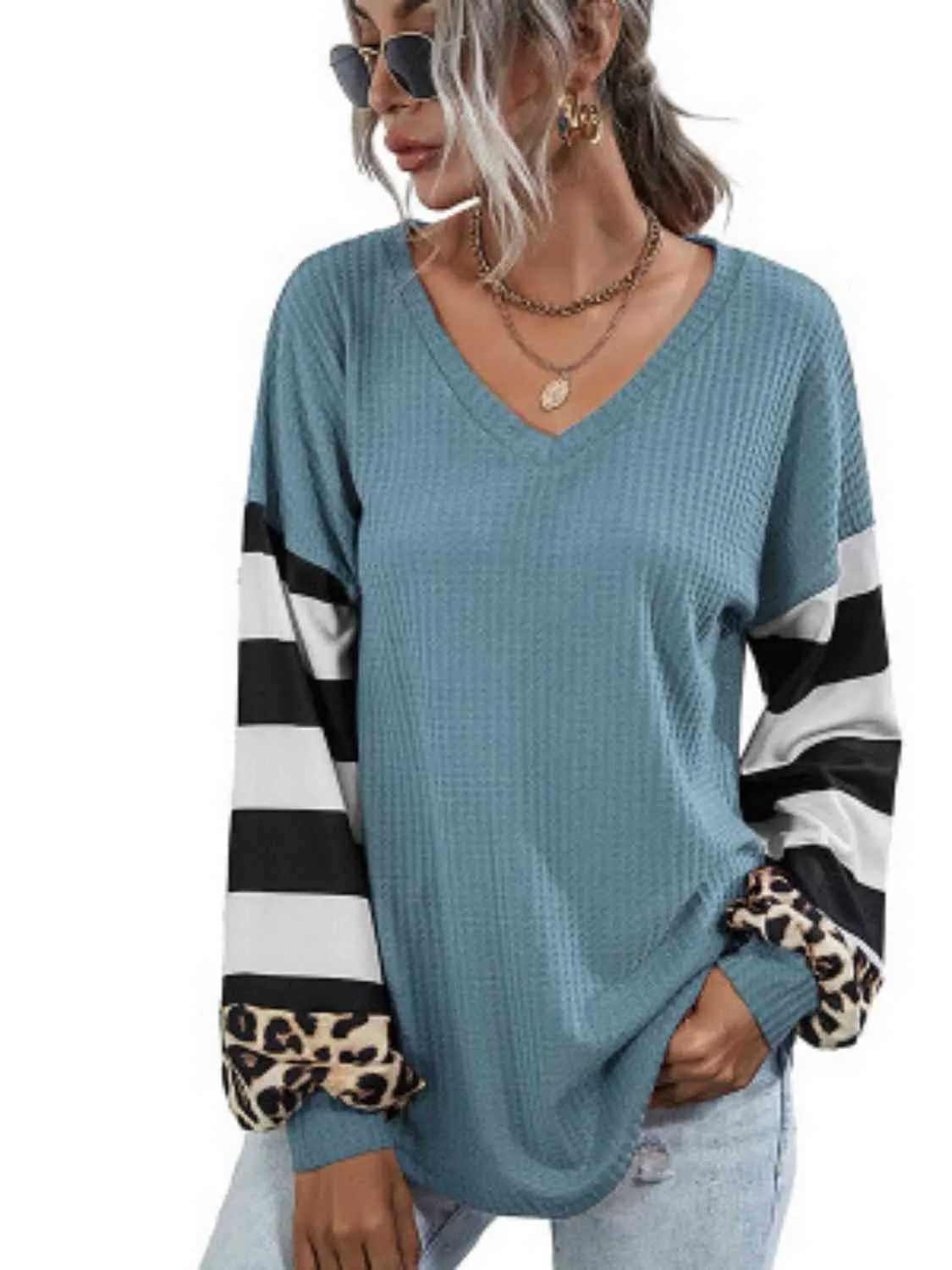 Leopard Striped Waffle-Knit Top