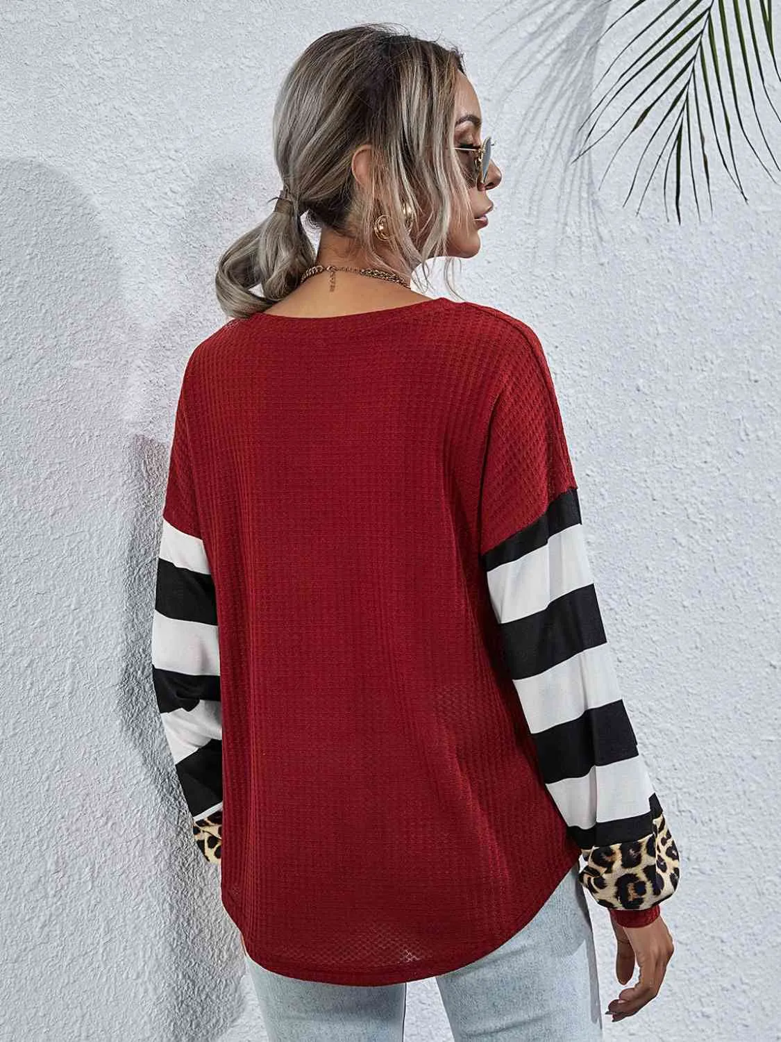 Leopard Striped Waffle-Knit Top