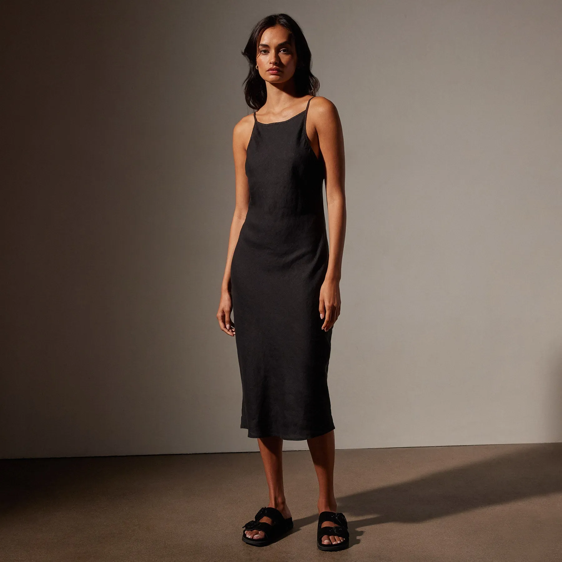 Lightweight Linen Cami Dress - Black