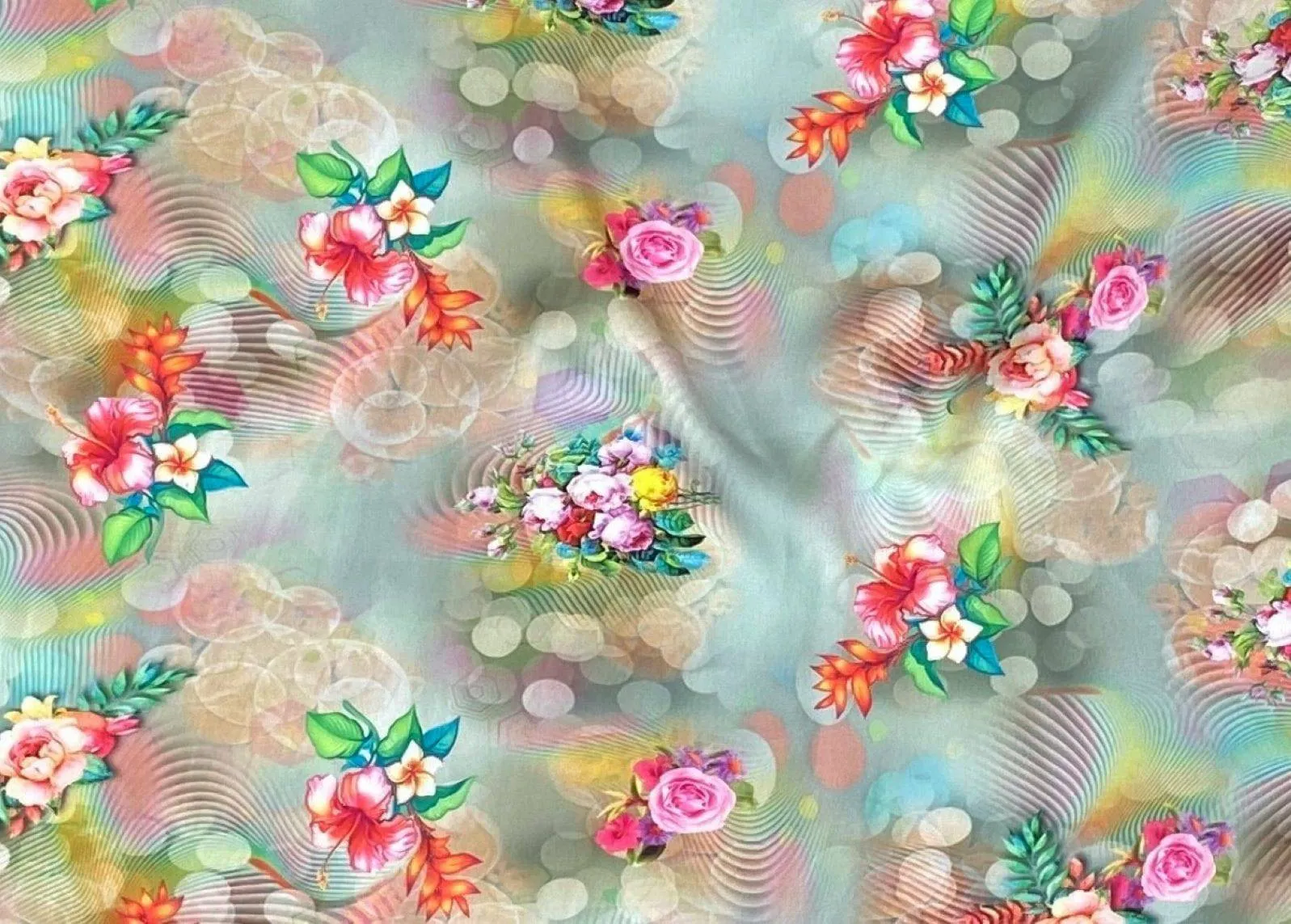 Lightweight Printed Plush Satin - Kaleidoscope Flowers