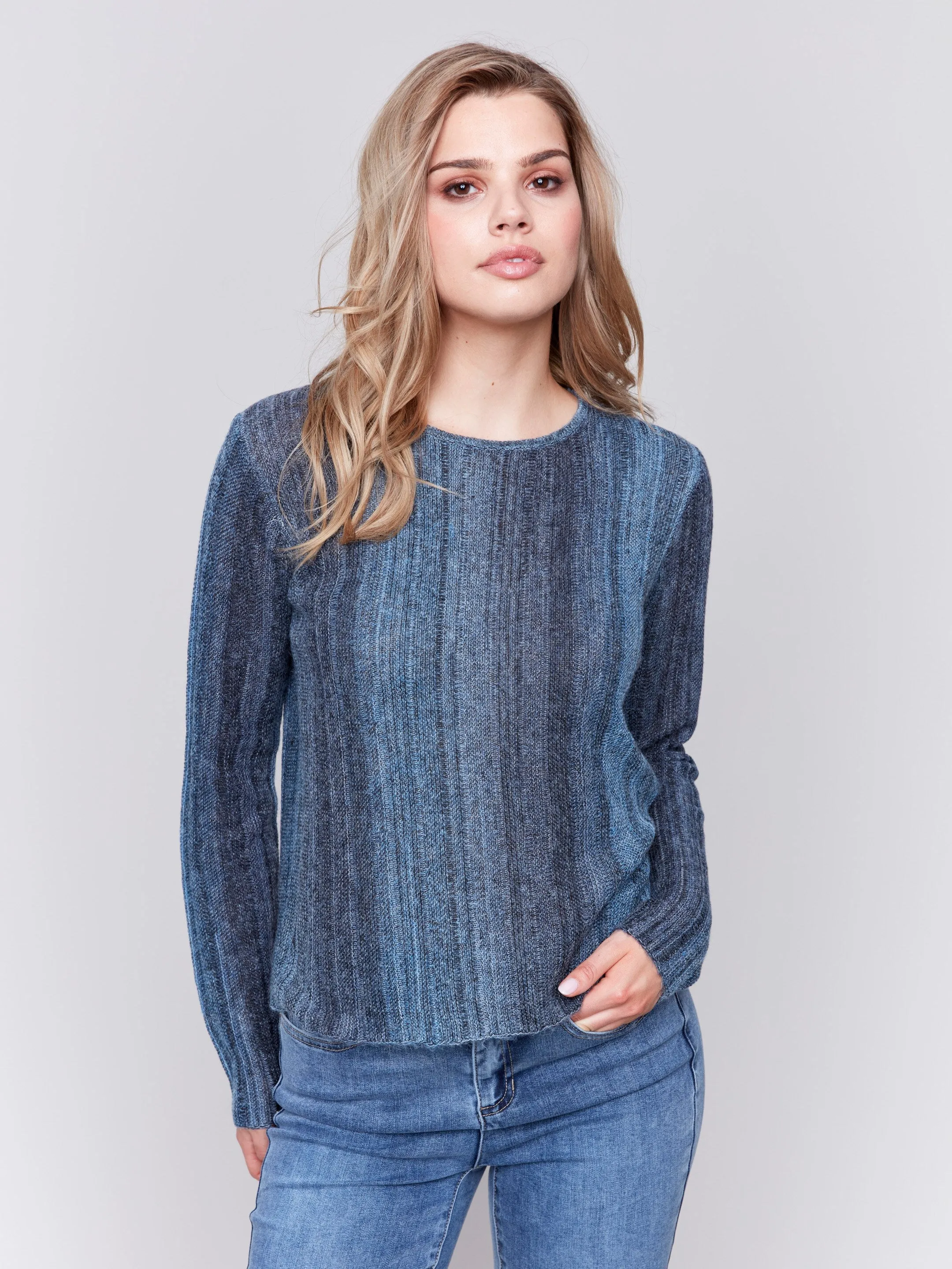 Lightweight Space Dye Yarn Sweater - Denim