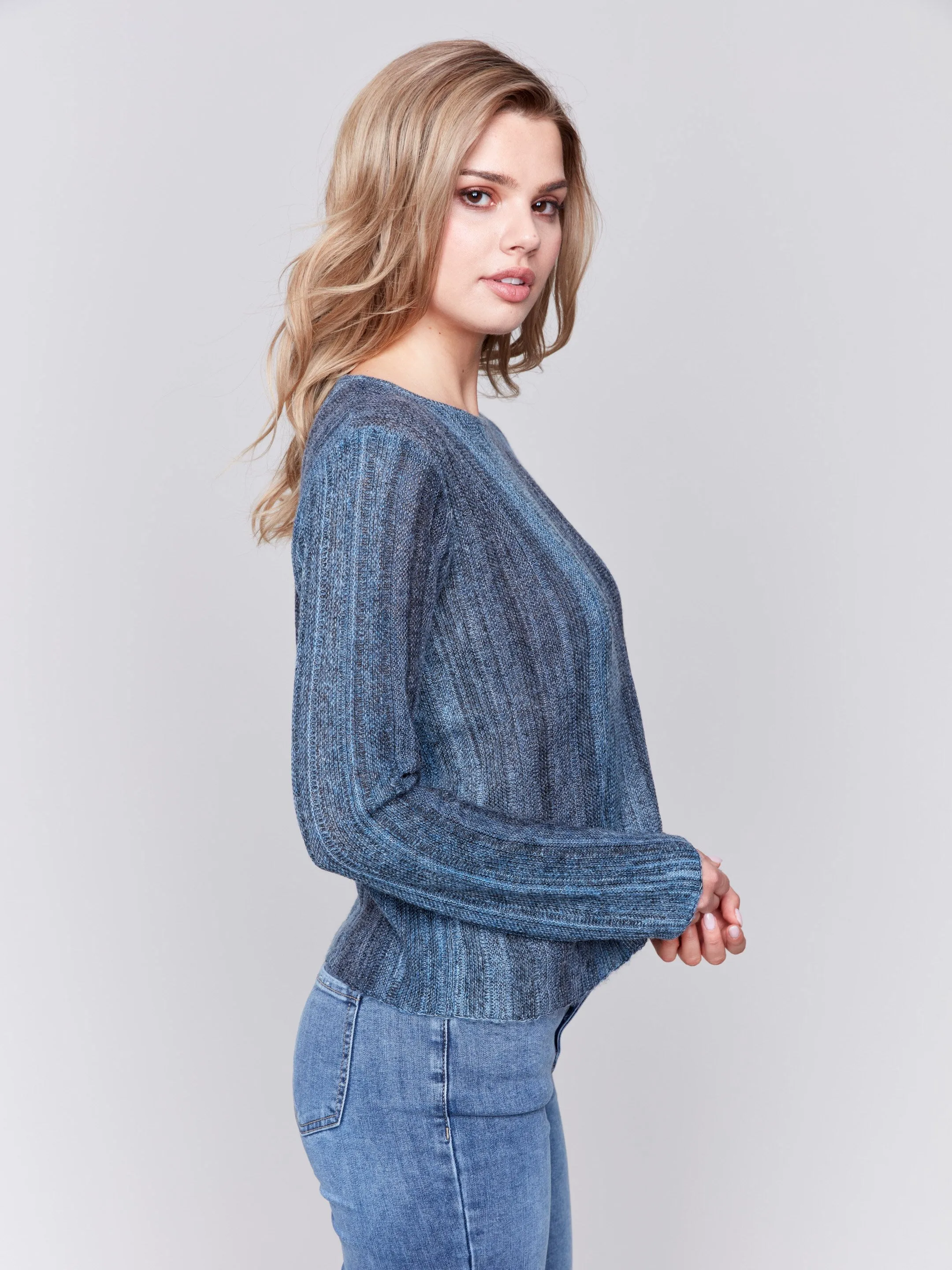 Lightweight Space Dye Yarn Sweater - Denim