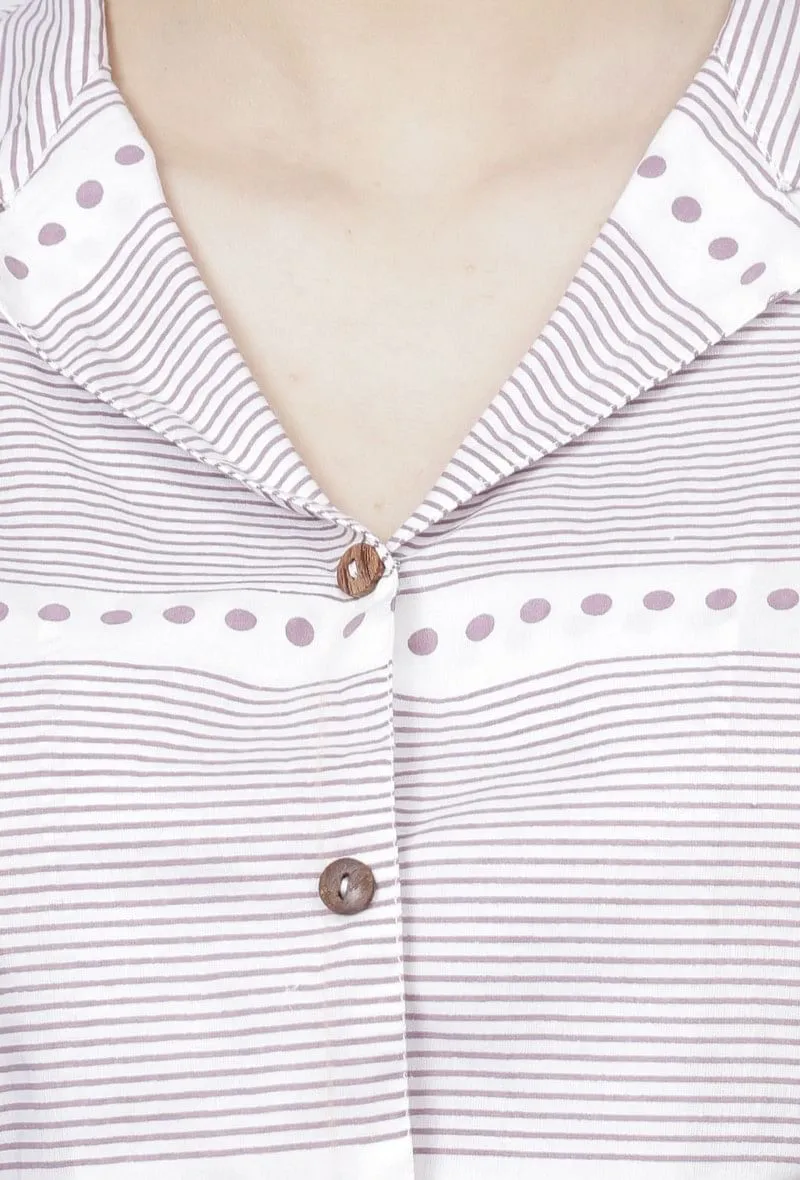 Lilac Stripes Hand-Block Printed Cotton Belly-Shirt