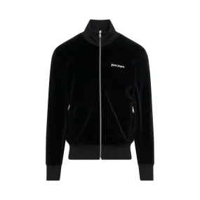 Logo Printed Velvet Track Jacket in Black