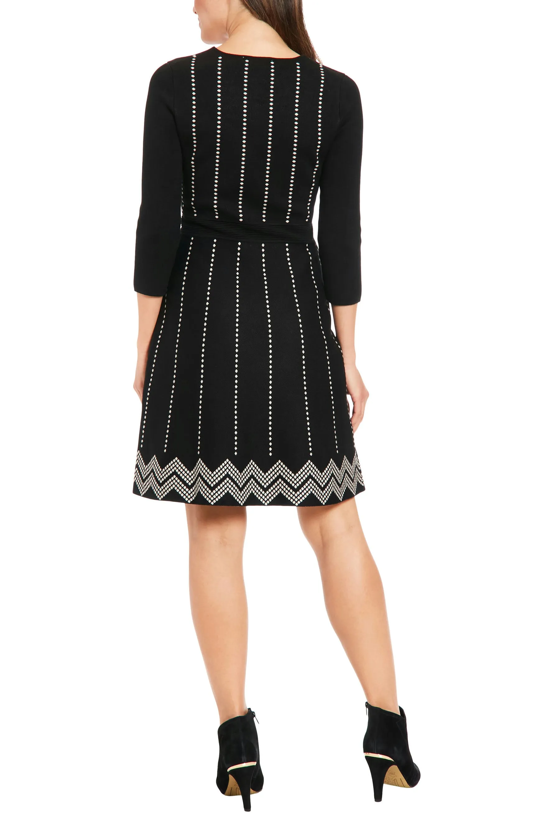 London Times Jewel Neck A-Line Sweater Dress