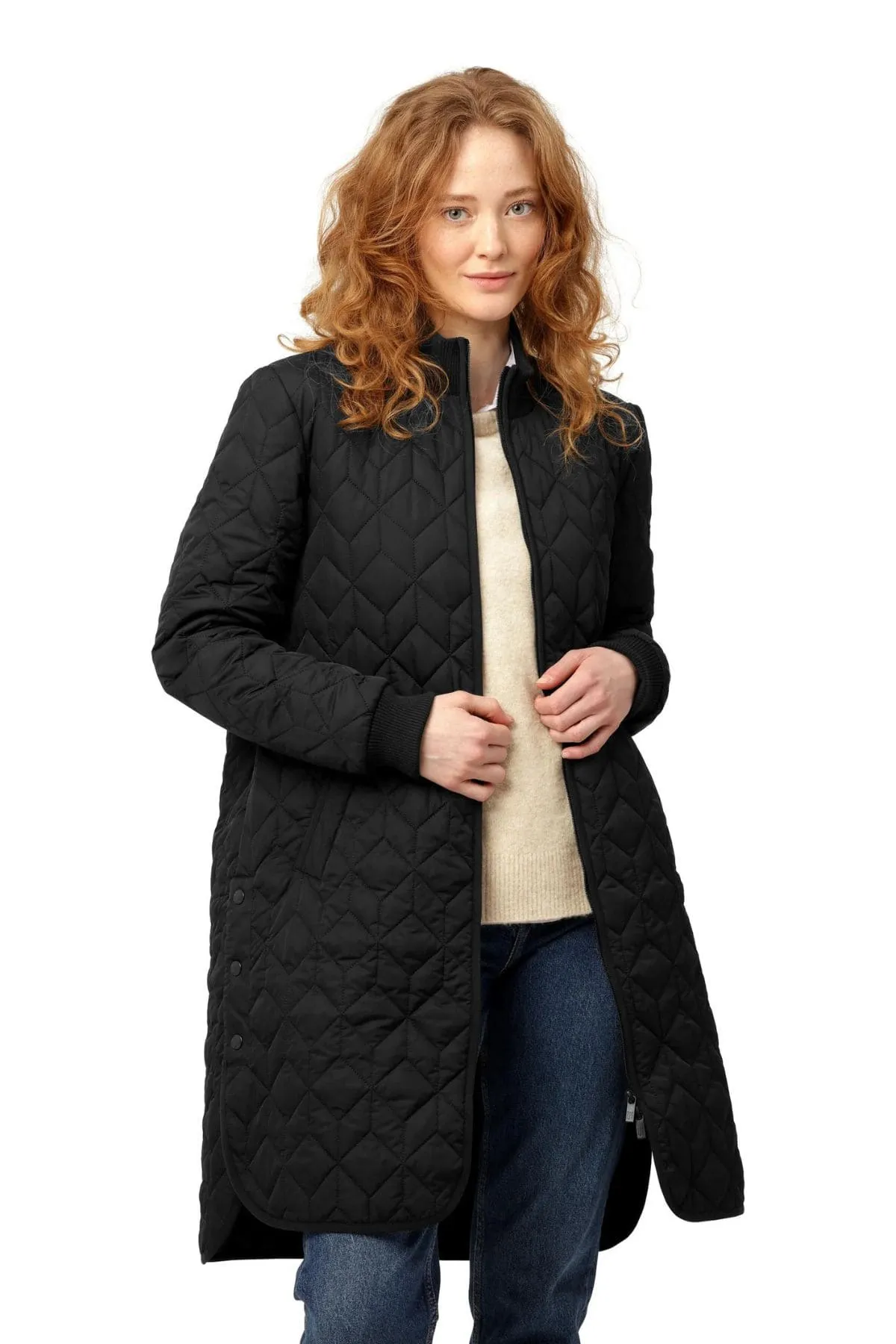 LONG QUILT COAT BLACK