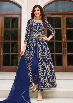 Lovely Navy Blue Designer Front Slit Anarkali Dress