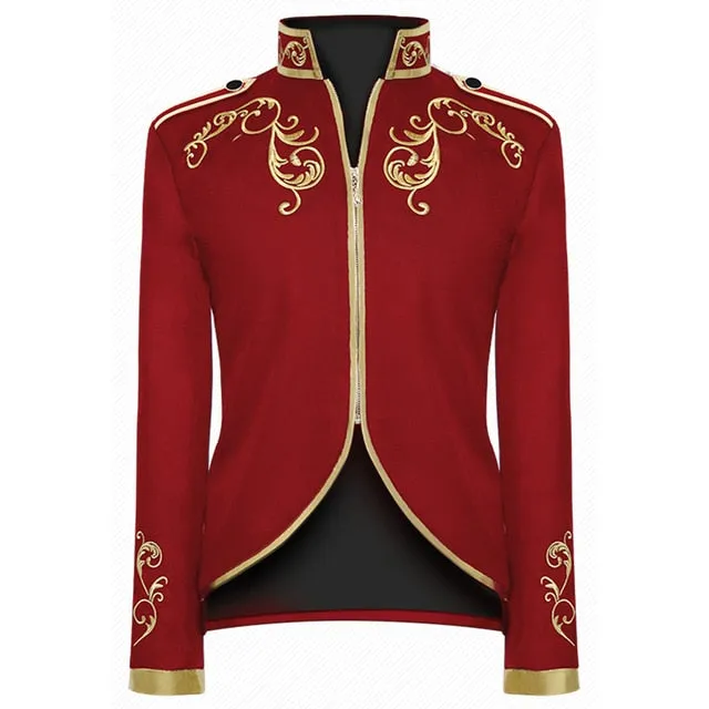 Luxurious Victorian Style Golden Embroidery Polyester Blazer