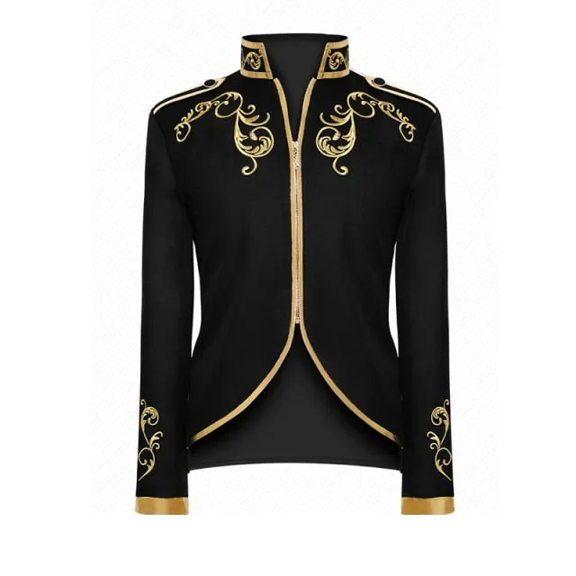 Luxurious Victorian Style Golden Embroidery Polyester Blazer