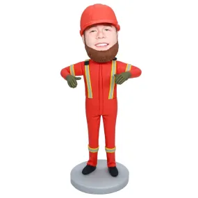 Male Construction Worker In Orange Overall Custom Bobbleheads