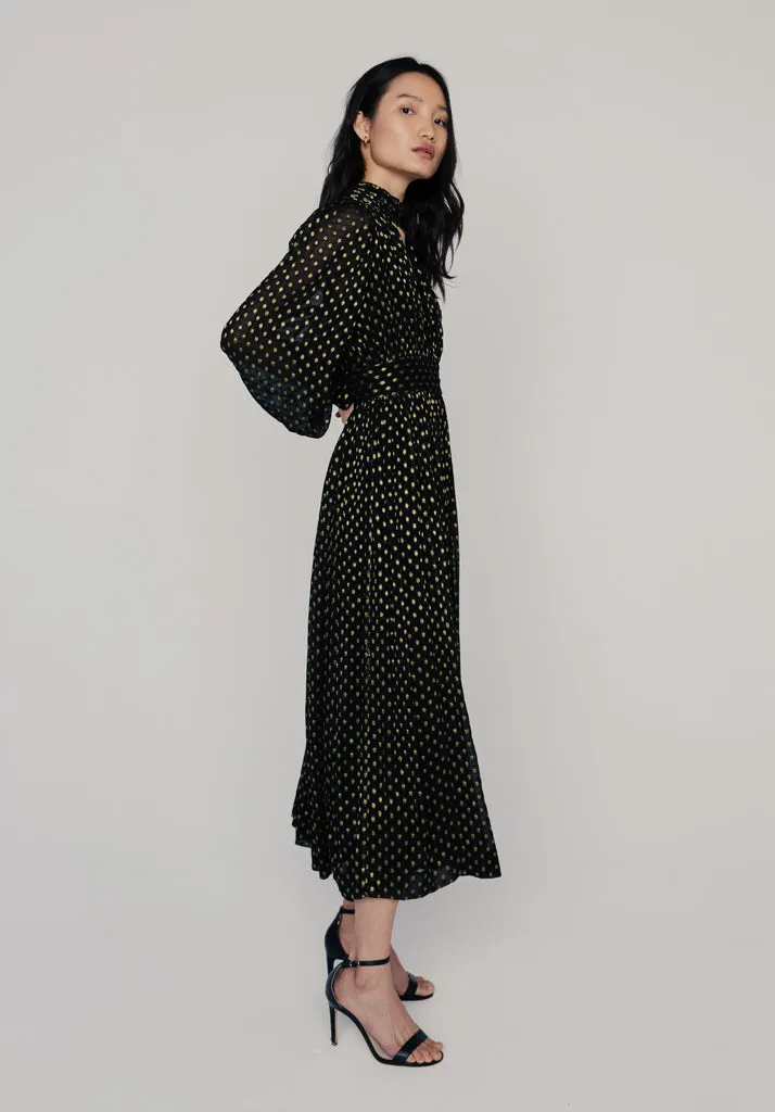 Marianne Keyhole Gold Spot Midi Dress In Black