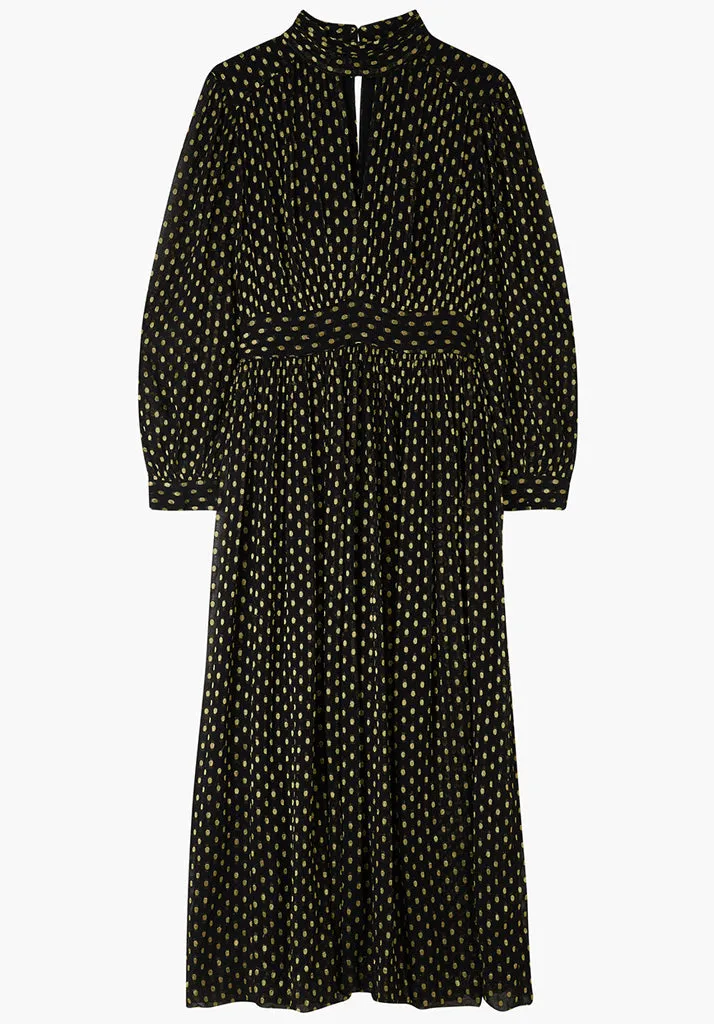 Marianne Keyhole Gold Spot Midi Dress In Black