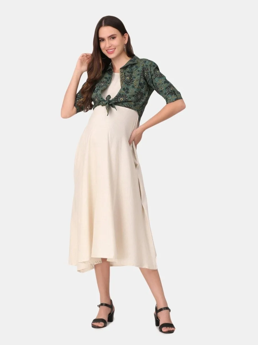 Matcha Latte A Line Maternity and Feeding Kurti with Short Jacket