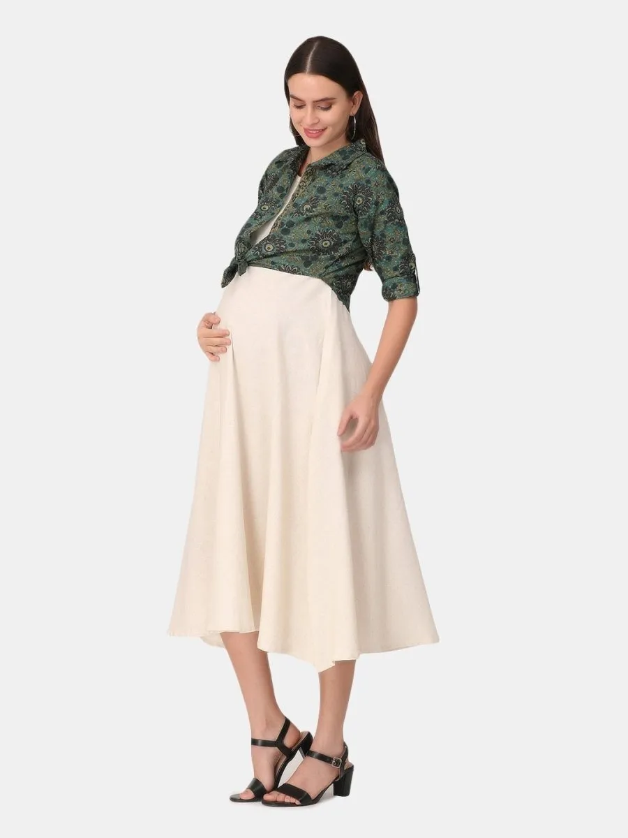 Matcha Latte A Line Maternity and Feeding Kurti with Short Jacket