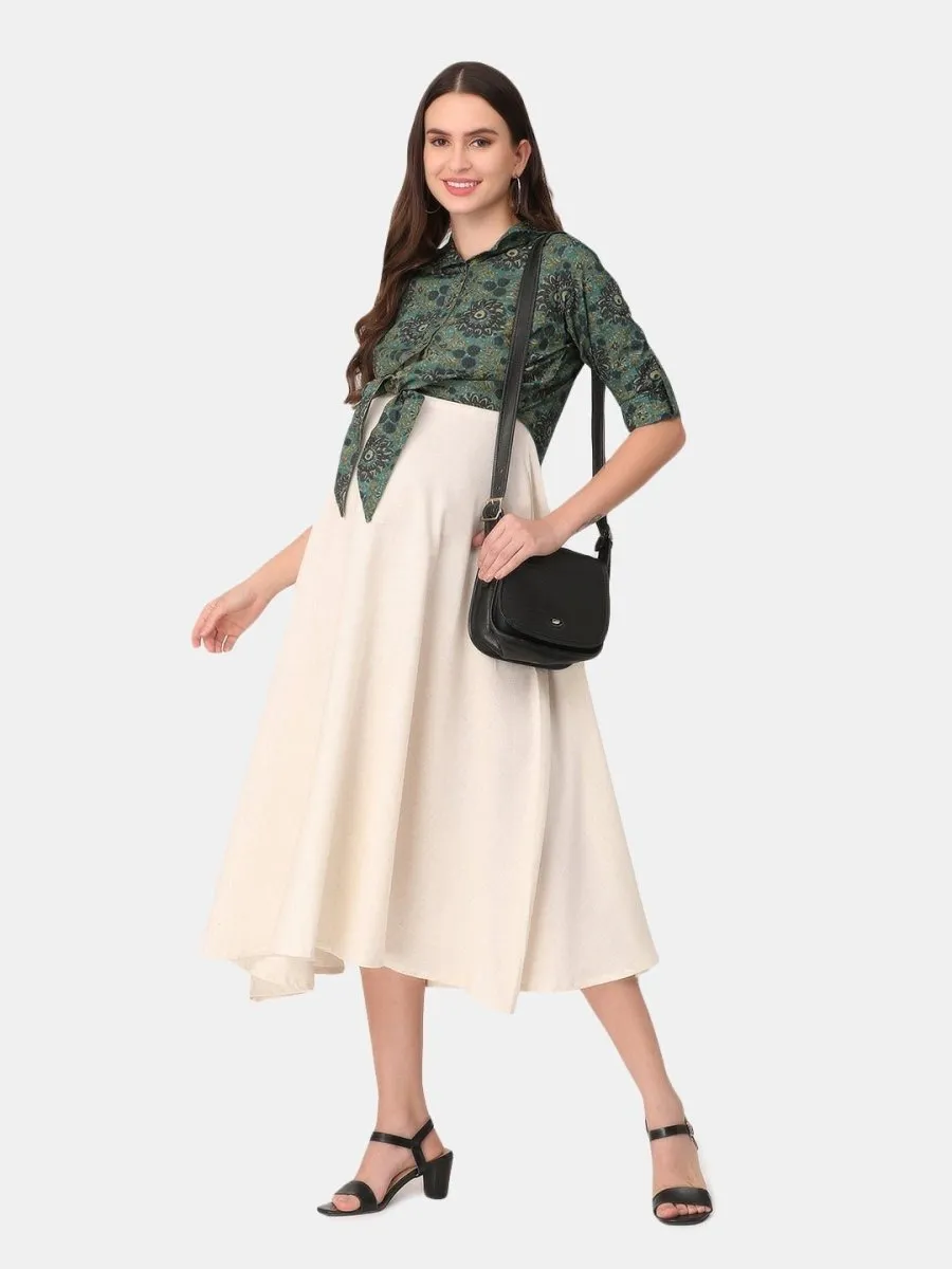 Matcha Latte A Line Maternity and Feeding Kurti with Short Jacket