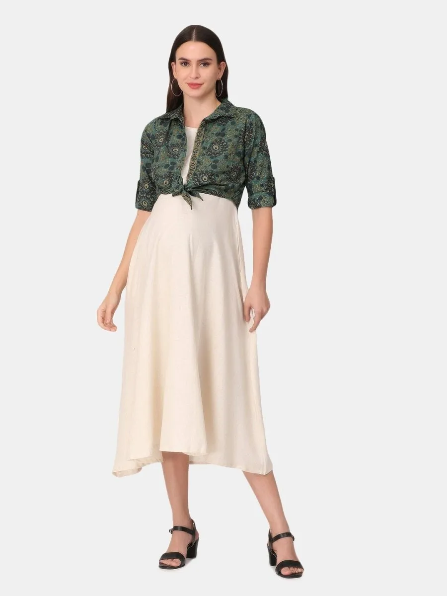 Matcha Latte A Line Maternity and Feeding Kurti with Short Jacket