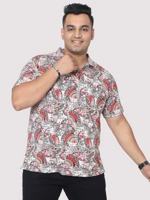 Men Plus Size Ethnic Red Digital Printed Polo Collar T-shirt