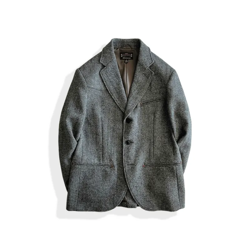 Men's Herringbone Tweed Notch Lapel Dress Suit Jacket