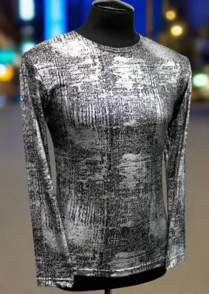 MEN'S LONG SLEEVE TEE - METALLIC SILVER FABRIC