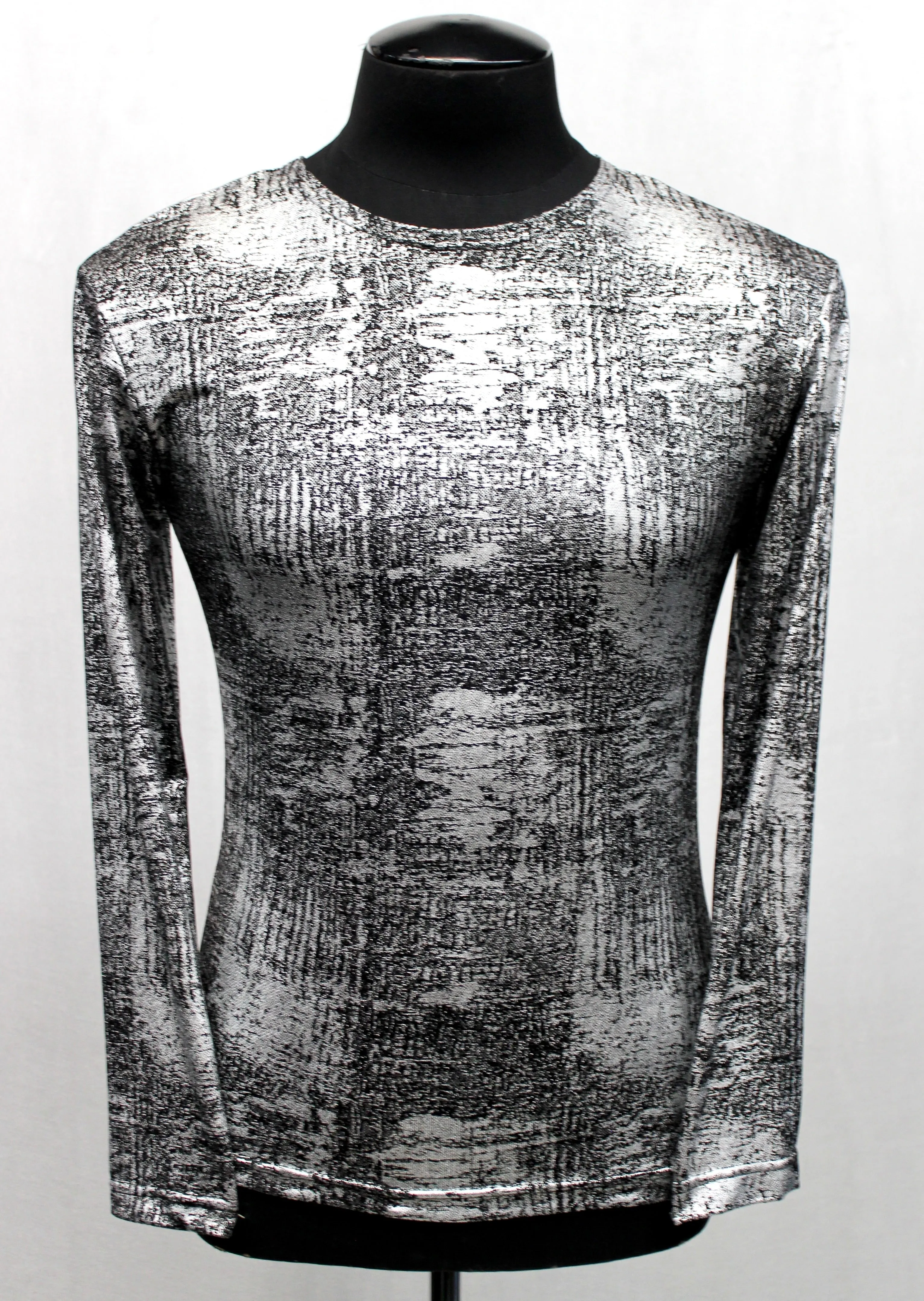 MEN'S LONG SLEEVE TEE - METALLIC SILVER FABRIC