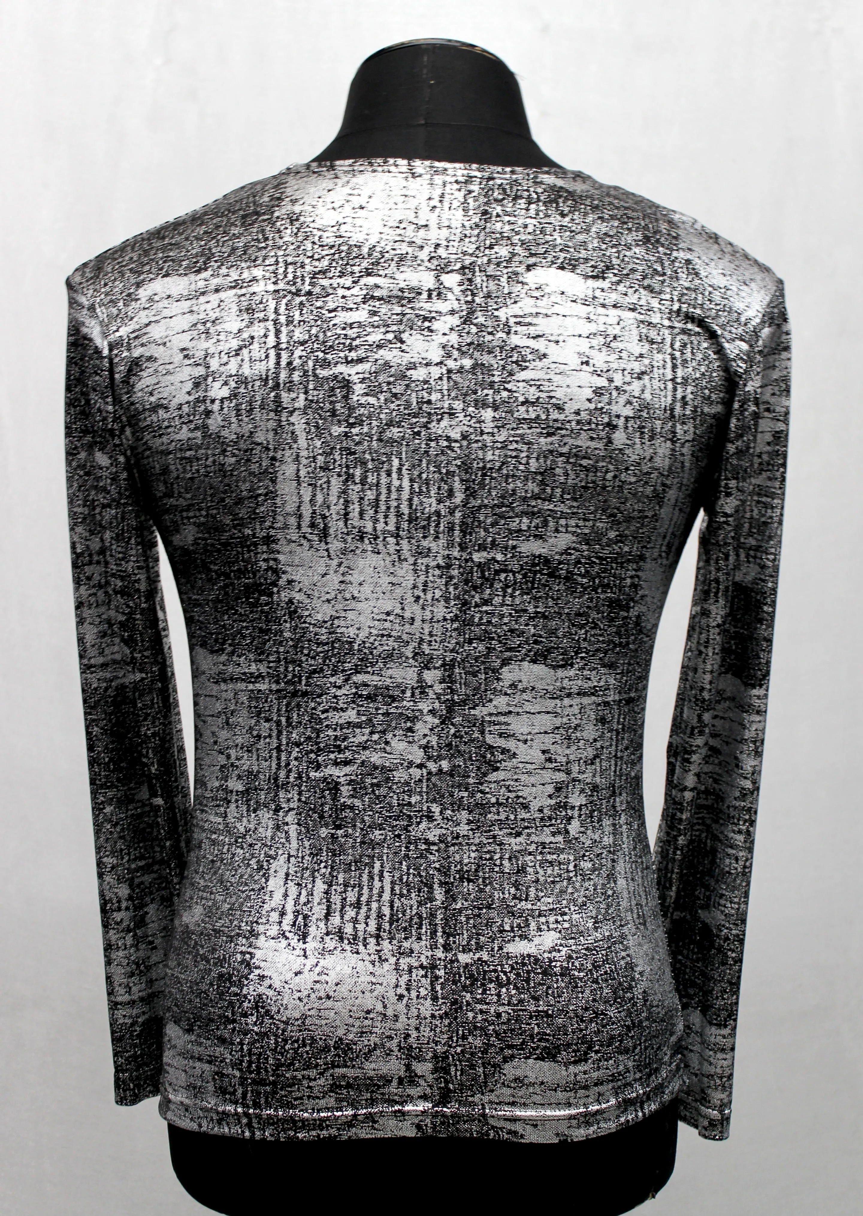 MEN'S LONG SLEEVE TEE - METALLIC SILVER FABRIC