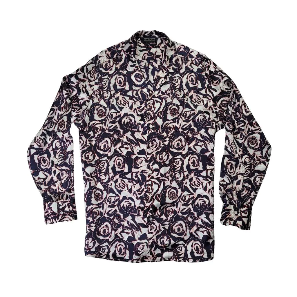 Men's Navy Rose Floral Silk Shirt