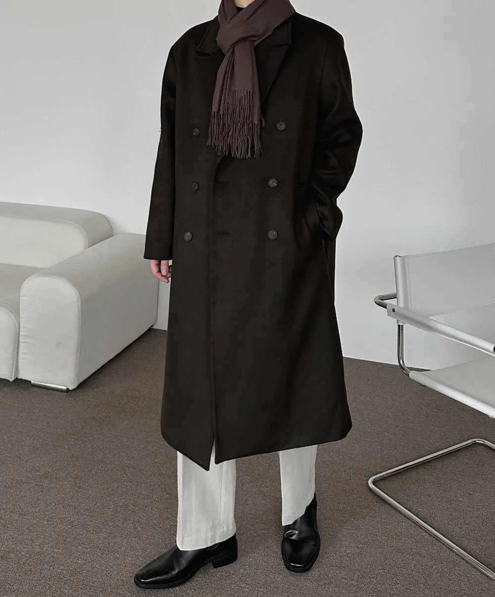 Mens Rose-And-Rose Premium Wool Blend Double Long Coat Brown ROSE053 BRNMens