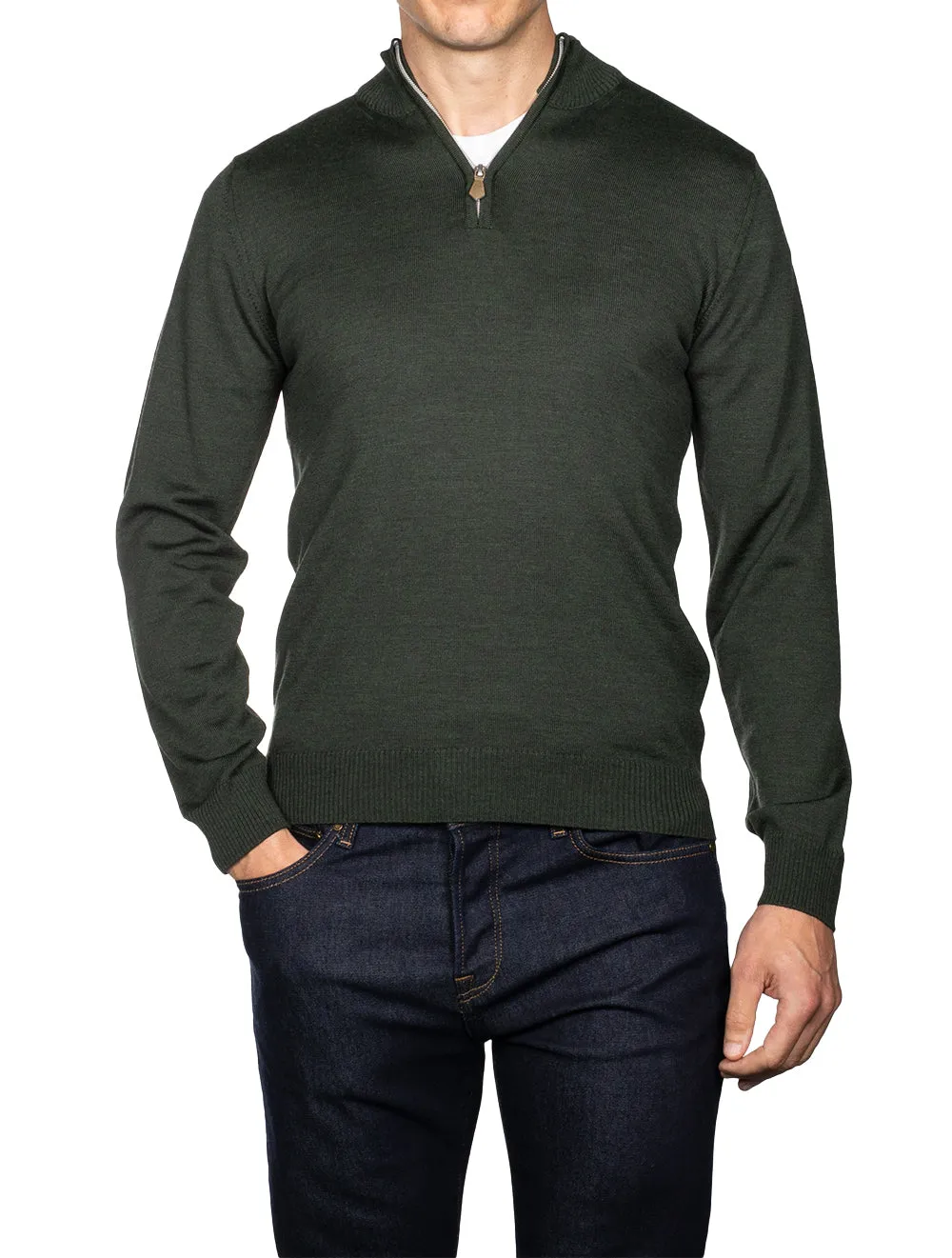 Merino Wool Half Zip Olive 490