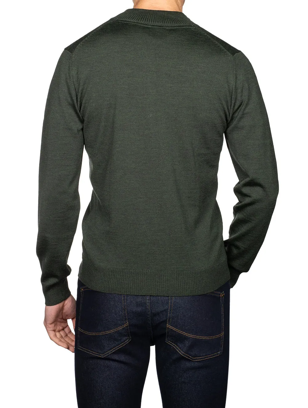 Merino Wool Half Zip Olive 490