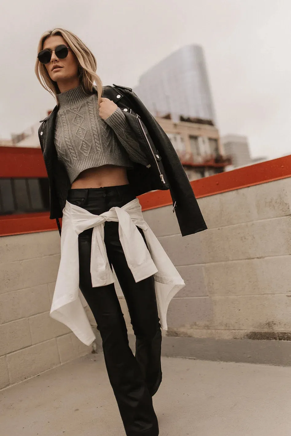 Mickie Cropped Sweater in Grey - FINAL SALE