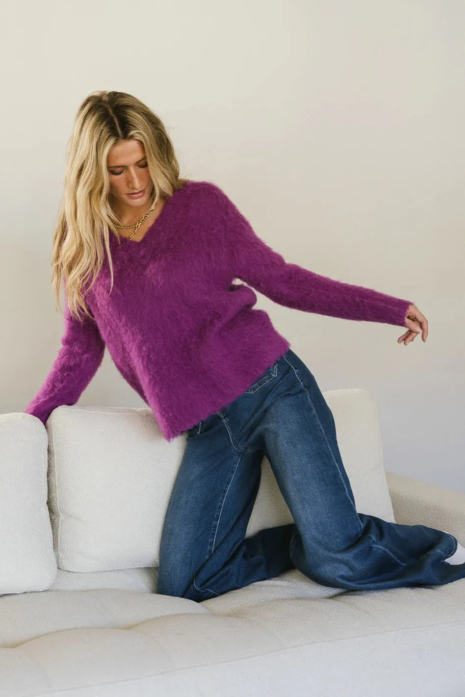 Miller Fuzzy Sweater in Fuchsia - FINAL SALE