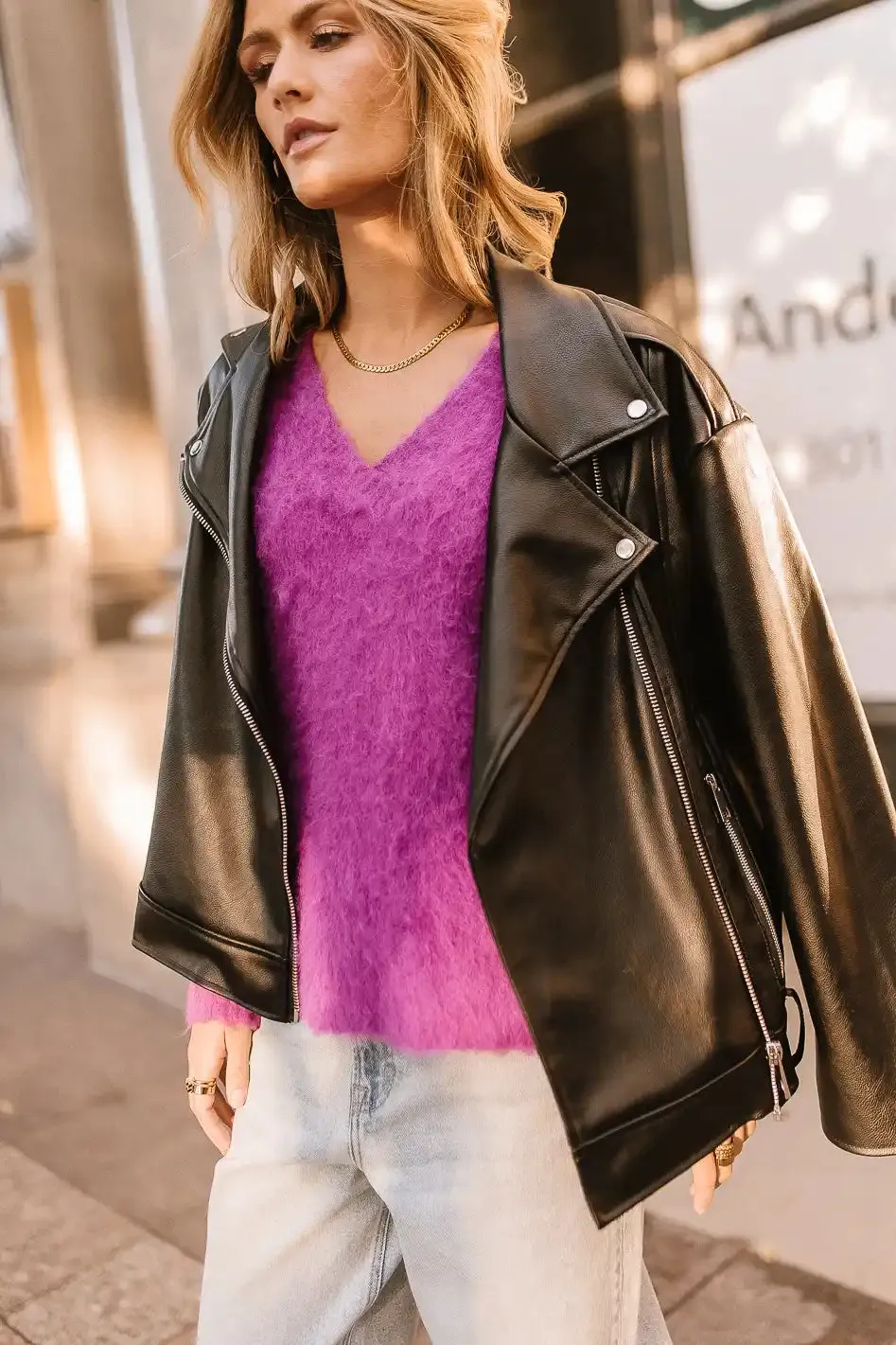 Miller Fuzzy Sweater in Fuchsia - FINAL SALE