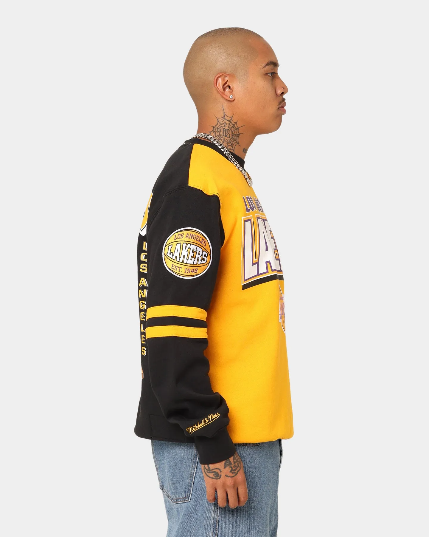 Mitchell & Ness Los Angeles Lakers All Over Print Crewneck 2.0 Light Gold