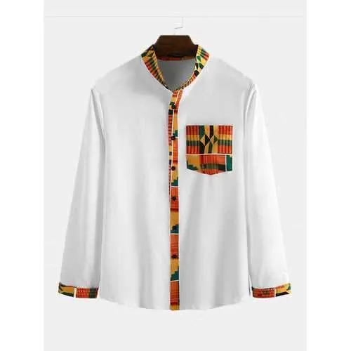 Mixed Color Irregular Geometric Ethnic Pattern Shirt