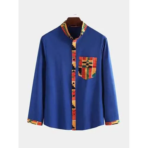 Mixed Color Irregular Geometric Ethnic Pattern Shirt