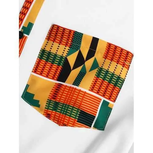 Mixed Color Irregular Geometric Ethnic Pattern Shirt