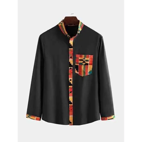 Mixed Color Irregular Geometric Ethnic Pattern Shirt