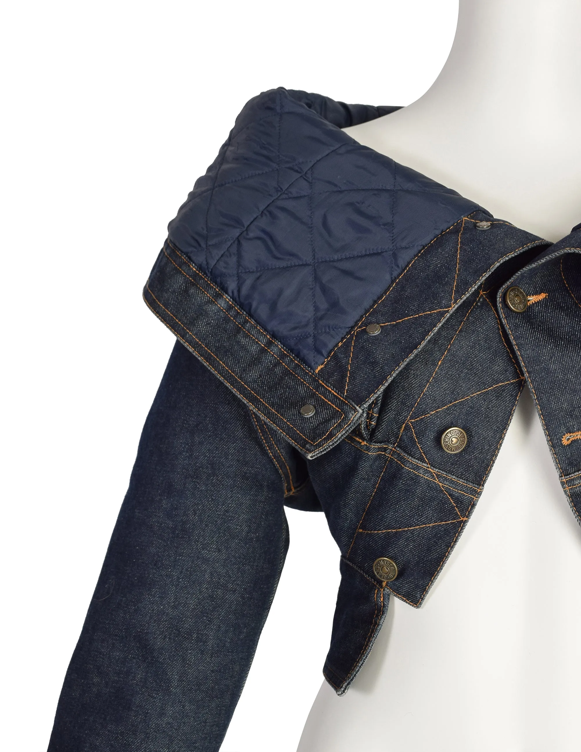 Moschino Vintage Upside Down Quilted Blue Denim Jean Jacket