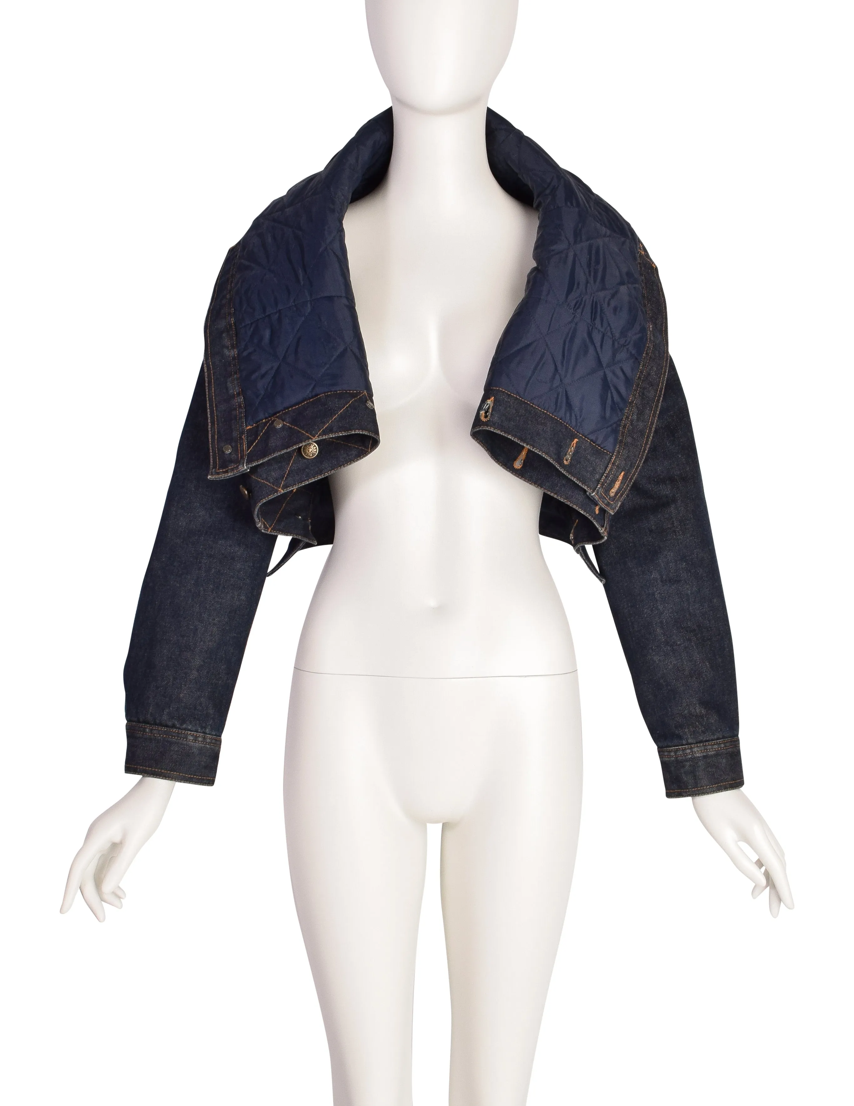 Moschino Vintage Upside Down Quilted Blue Denim Jean Jacket